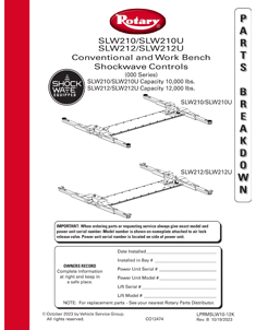 Rotary SLW210 - SLW212 Lift Parts Breakdown Manual